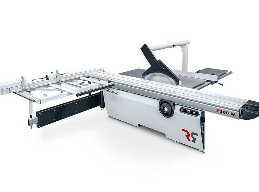 Robland Z500 M sliding panel saw with extended sliding table and scoring blade unit on a white background