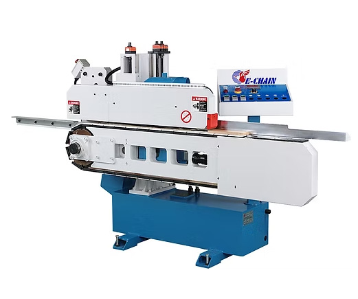 E-Chain ECT-C2 single end grooving machine with blue and white body, long feed table, and control panel
