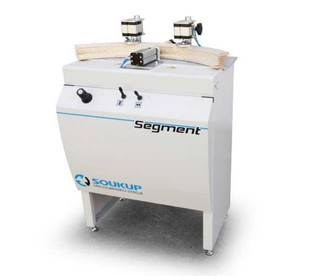Soukup Segment woodworking press machine with dual pneumatic clamps on a white cabinet base
